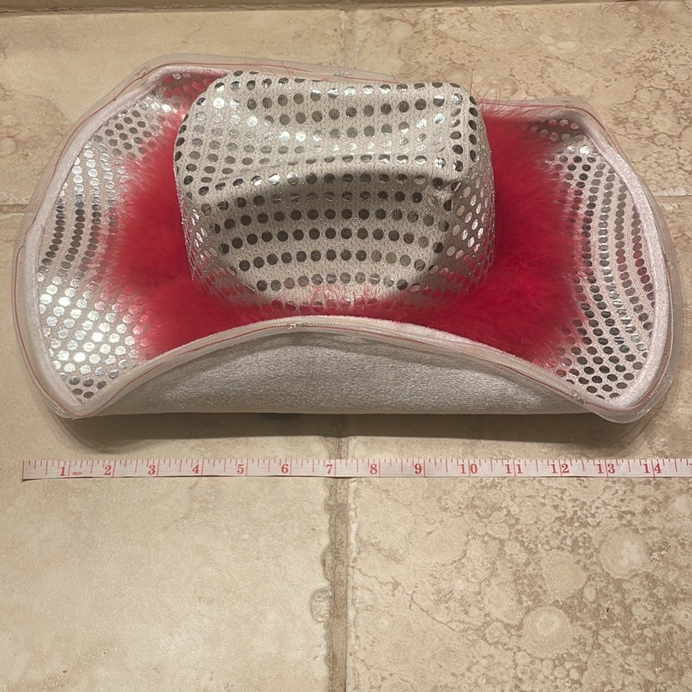 Silver with Red Boa Light Up Cowboy/Cowgirl Hat - Picture 11 of 13